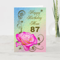 Elegant rose 87th birthday card for Mum