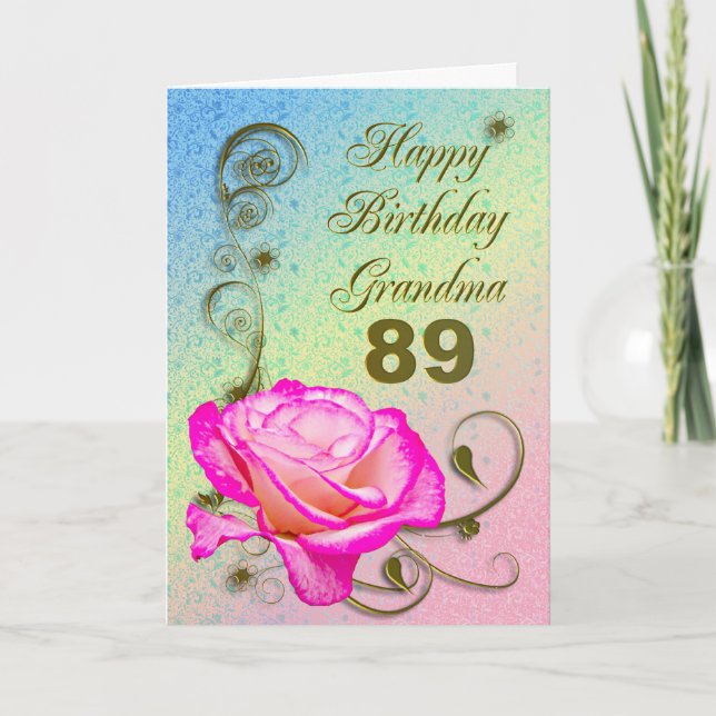 Elegant rose 89th birthday card for Grandma (Front)