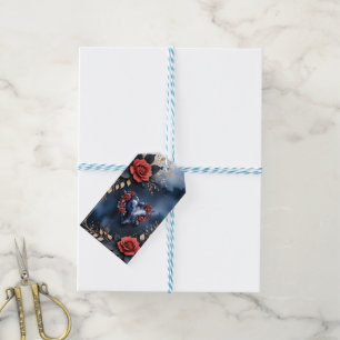 Elegant rose arrangement with golden foliage gift tags