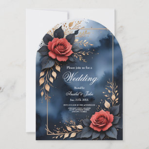 Elegant rose arrangement with golden foliage invitation