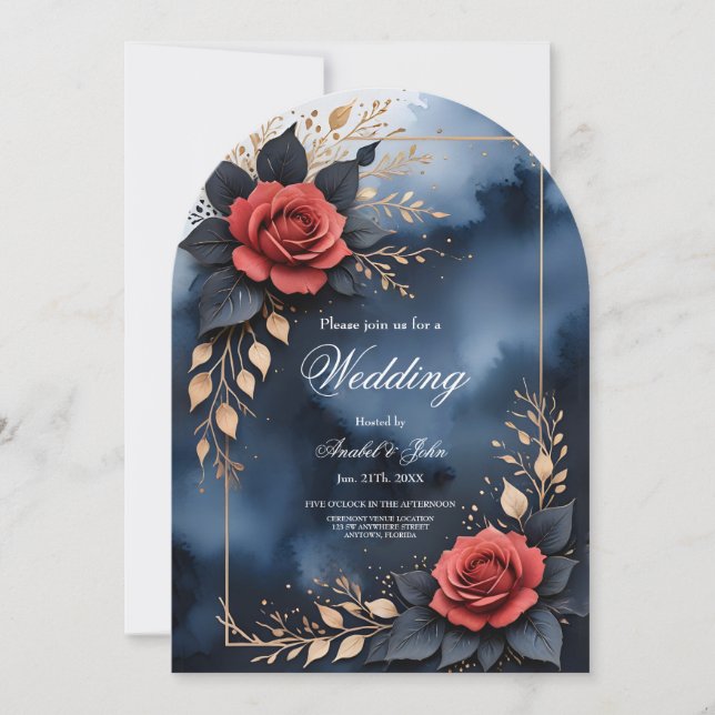 Elegant rose arrangement with golden foliage  invitation (Front)