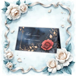 Elegant rose arrangement with golden foliage  place card
