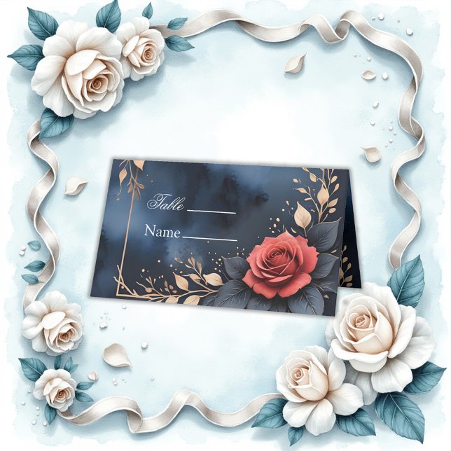 Elegant rose arrangement with golden foliage  place card (Creator Uploaded)
