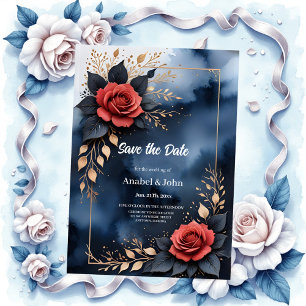 Elegant rose arrangement with golden foliage save the date