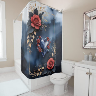 Elegant rose arrangement with golden foliage shower curtain