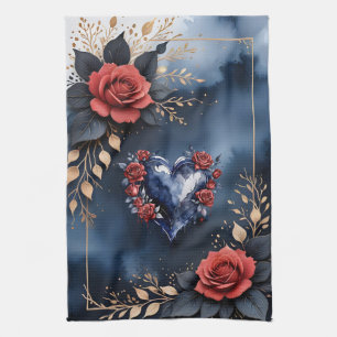 Elegant rose arrangement with golden foliage tea towel