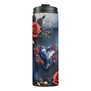 Elegant rose arrangement with golden foliage thermal tumbler