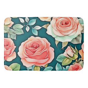 Elegant Rose Bloom Design Bath Mat