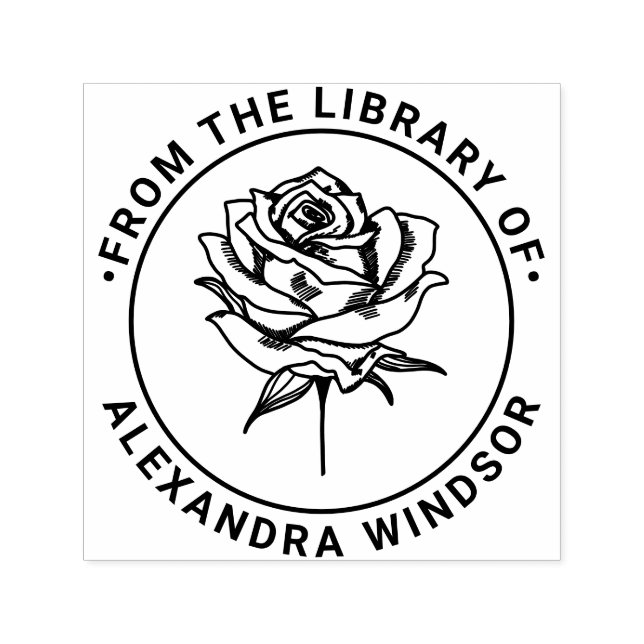 Elegant Rose Bloom Library Book Name Self-inking Stamp (Design)