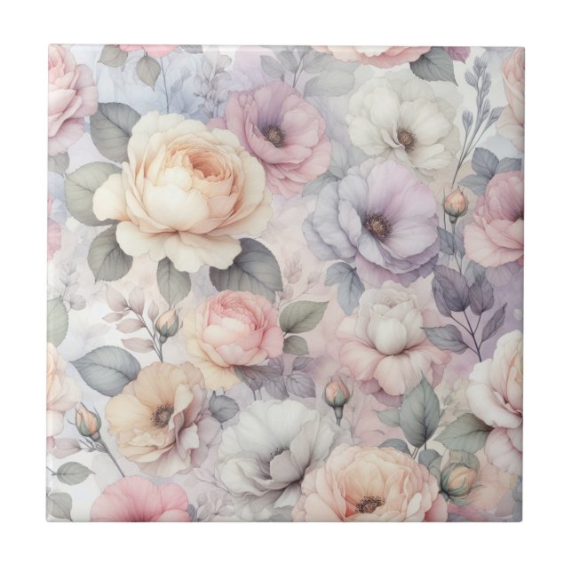 Elegant Rose Blossoms Ceramic Tile (Front)