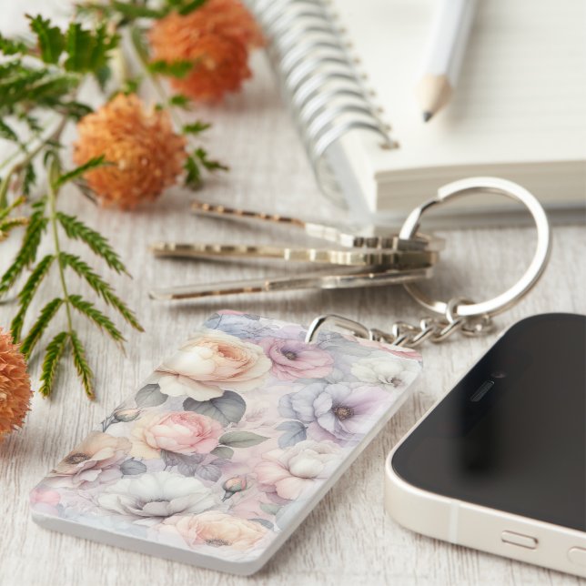 Elegant Rose Blossoms Key Ring (Front Right)