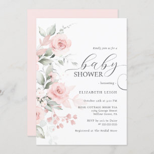 Elegant Rose Blush Pink Baby Shower Invitation