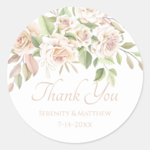 Elegant Rose Blush Pink Floral Wedding Thank You Classic Round Sticker