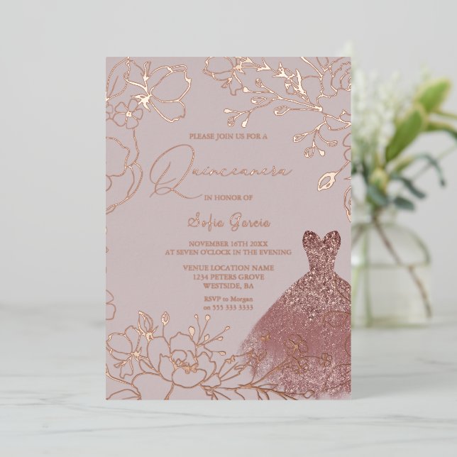 Elegant Rose & Blush Quinceanera Rose Gold  (Standing Front)