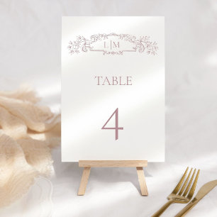 Elegant Rose botanical crest monogram wedding Table Number