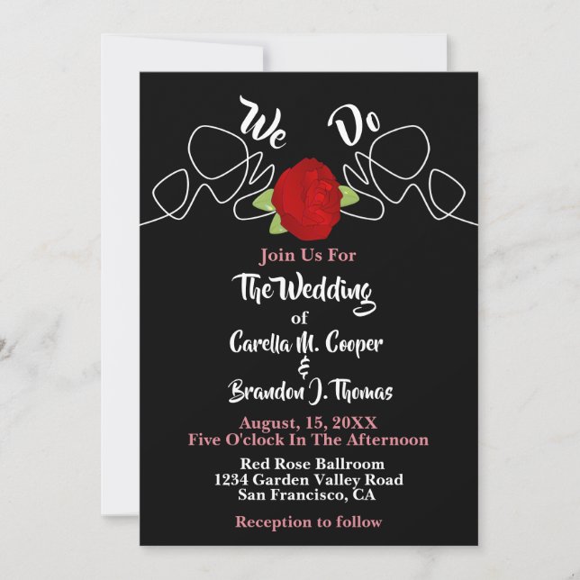  Elegant Rose Centerpiece Black Wedding Invitation (Front)