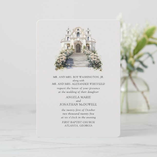 Elegant Rose Chapel Wedding Invitation (Standing Front)