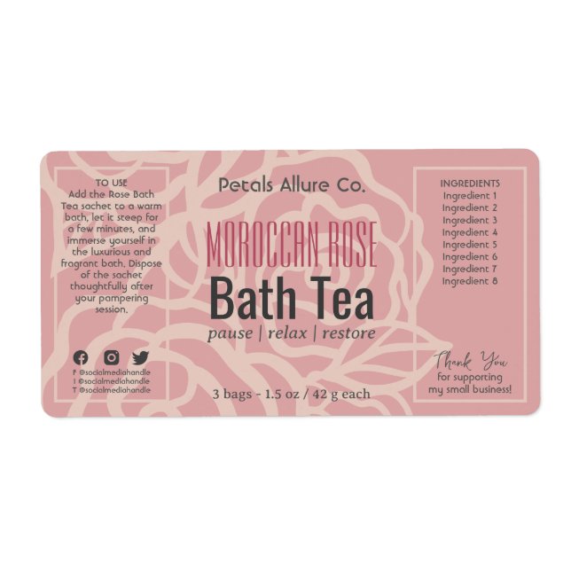 Elegant Rose Coral Pink Floral Bath Product Label (Front)