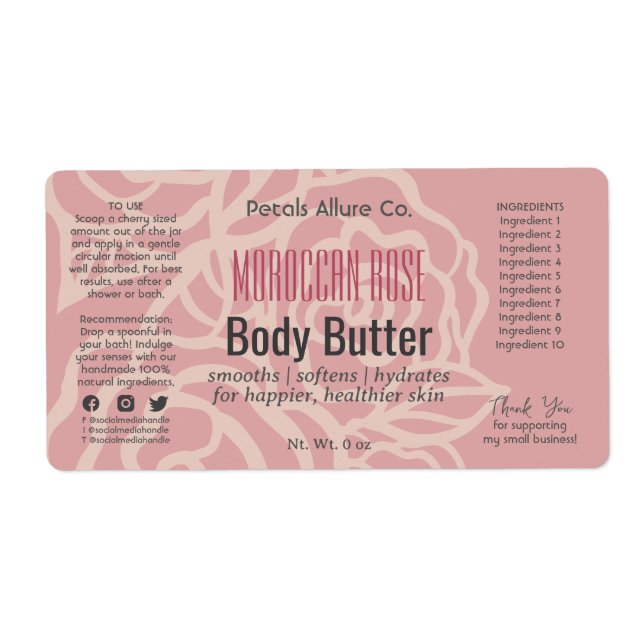 Elegant Rose Coral Pink Floral Jar Product Label (Front)