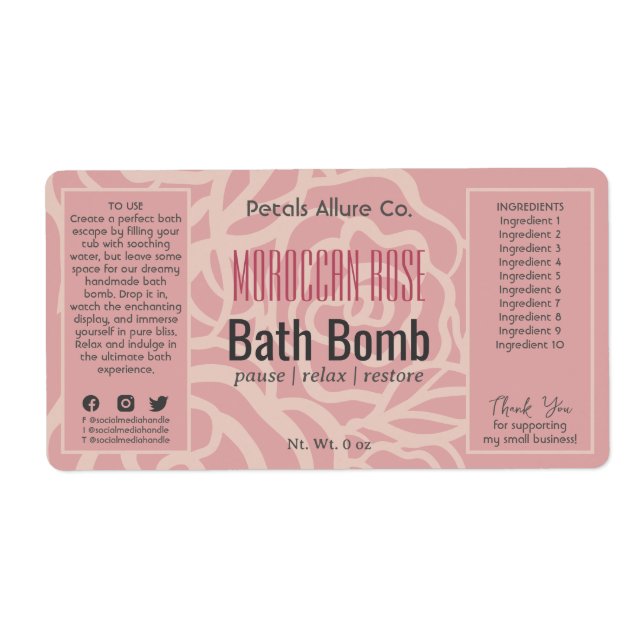 Elegant Rose Coral Pink Floral Spa Product Label (Front)