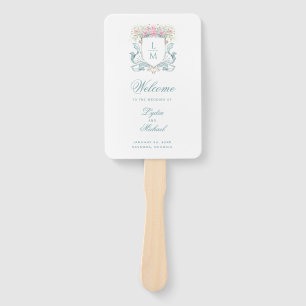 Elegant Rose Crest Monogram Wedding Program Hand Fan