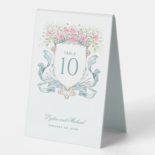 Elegant Rose Crest Table Number (Front)