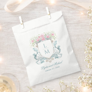 Elegant Rose Crest w/ Bow Monogram Wedding Favour Bag