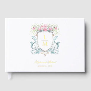 Elegant Rose Crest w/ Bow Monogram Wedding Guest Book