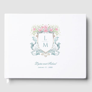 Elegant Rose Crest w/ Bow   Monogram Wedding Guest Book