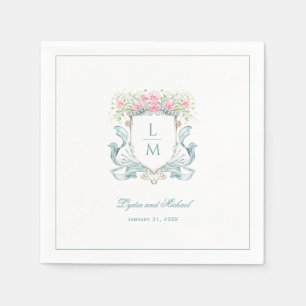 Elegant Rose Crest w/ Bow   Monogram Wedding Napkin