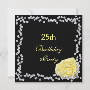 Elegant Rose & Diamonds 25th Birthday Invitation