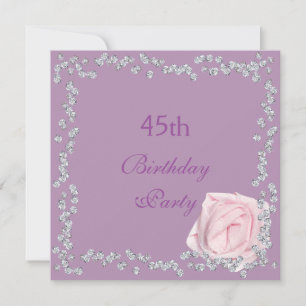Elegant Rose & Diamonds 45th Birthday Invitation