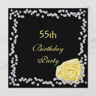 Elegant Rose & Diamonds 55th Birthday Invitation
