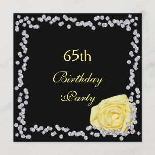 Elegant Rose & Diamonds 65th Birthday Invitation