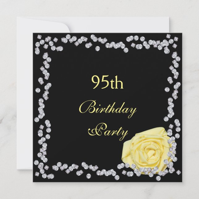 Elegant Rose & Diamonds 95th Birthday Invitation (Front)