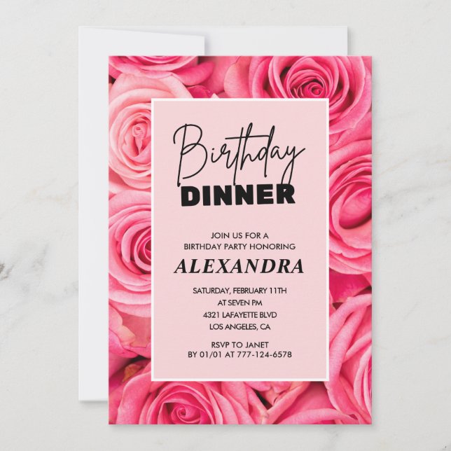 Elegant Rose Dinner 73rd birthday  Invitation (Front)