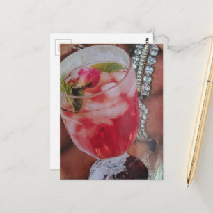 Elegant Rose Drink and Jewels Mixed Media Collage  Postcard