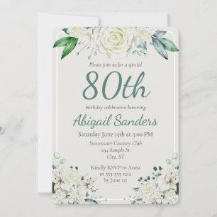 Elegant Rose Floral 80th Birthday Party Any Age Invitation