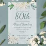 Elegant Rose Floral 80th Birthday Party Any Age Invitation<br><div class="desc">An elegant white rose and lily floral arrangement in shades of cream aqua blue and green. Celebrate a special 80th birthday party or customise template with any age. Pretty beautiful elegant watercolor botanical and flower design perfect for a female bday celebration.</div>