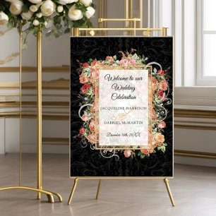 Elegant Rose Floral Blush Black Welcome Wedding Poster