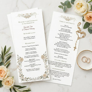 Elegant Rose Floral Catholic Wedding Ceremony  Program