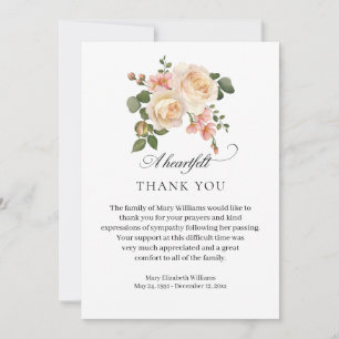Elegant Rose Floral Funeral Thank You Card