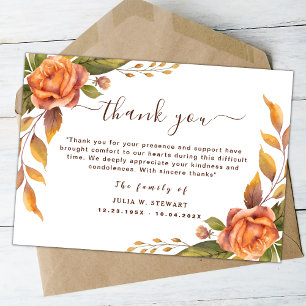 Elegant Rose Floral Modern Funeral Thank You Note Card