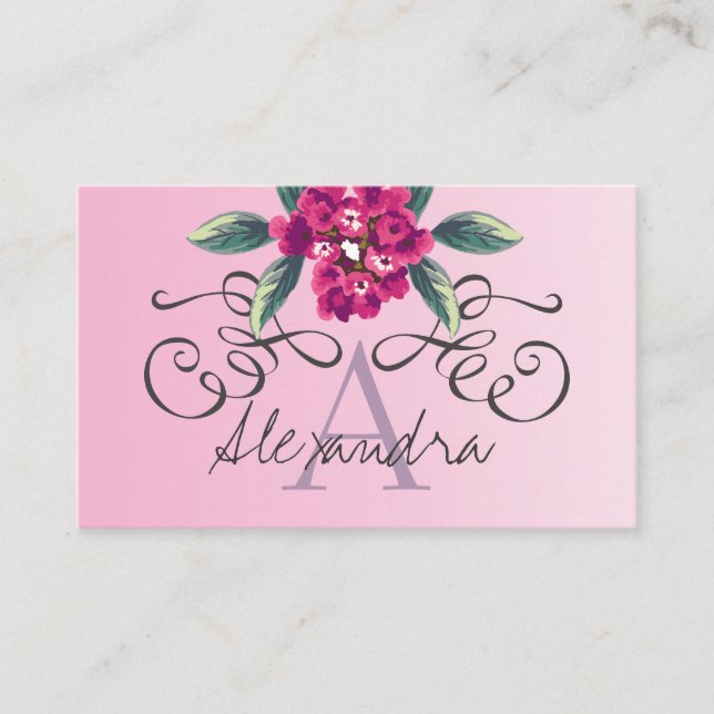 Elegant Rose Floral Monogram Classy Business Card (Front)