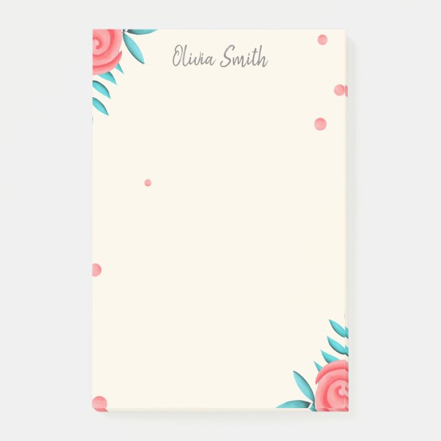 Elegant Rose Floral Personalised Post-it Notes (Front)