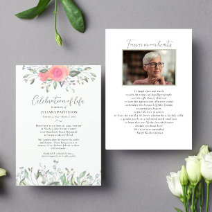 Elegant Rose Floral Photo Celebration of Life  Invitation