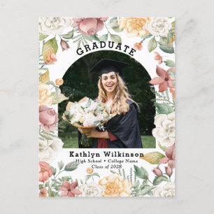 Elegant Rose Floral Photo Graduation Announcement Postcard