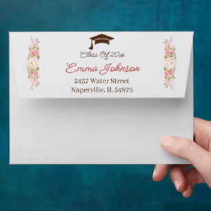 Elegant Rose Flower Custom Graduation Envelope