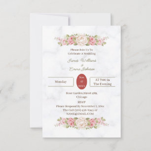 Elegant Rose Flower Customised Wedding Invitation