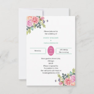 Elegant Rose Flower Personalised Wedding Invitation
